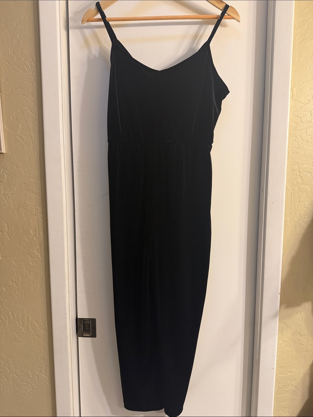 Classic Black Velvet Jumpsuit with Spaghetti Straps